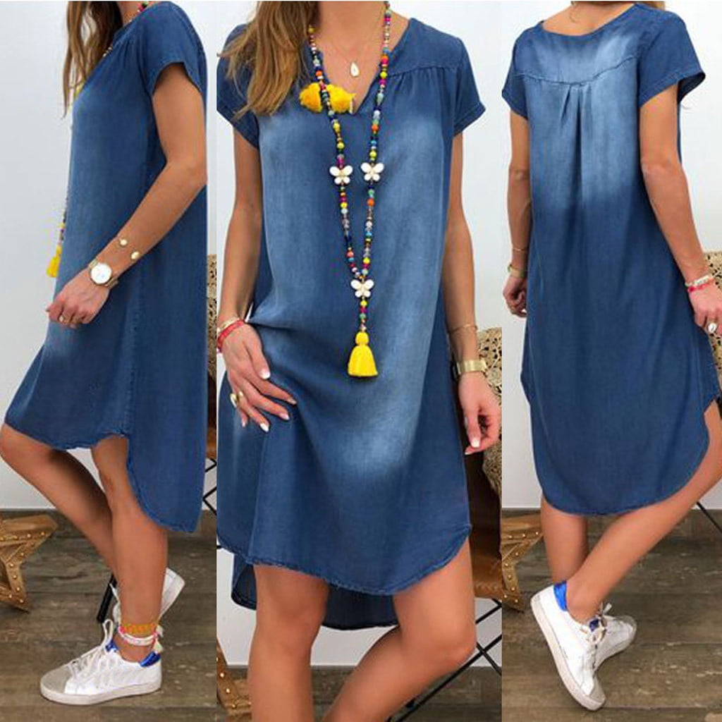 Amazon.com: Denim Dress for Women Button Up Jean Shirt Vacation Dresses  Casual Summer Tshirt Mini Dress Bussiness Work Dress : Clothing, Shoes &  Jewelry